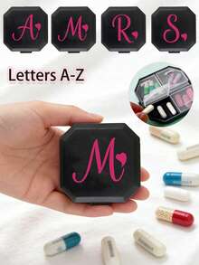 玫瑰心形圖案 A-Z 字母便攜式分格藥盒，極簡時尚便攜急救包，膠囊收納盒，旅行藥盒，收納，旅行迷你藥盒，防潮藥錠與維生素分裝收納，居家露營，戶外健行，返校，藥盒，容器，急救包，醫療盒，旅行配件，宿舍必需品盒 - 彩色 - 查看 2