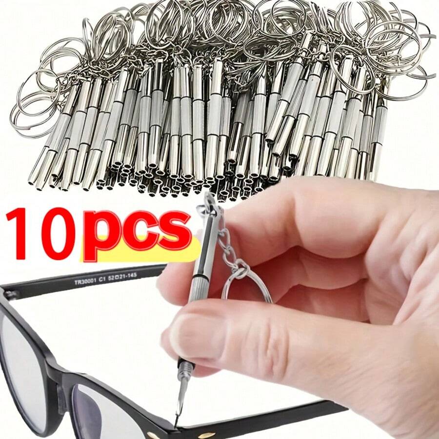 2/10pcs Mini Screwdriver Three-In-One Set With Keychain - Glasses, Watch, And Mobile Phone Repair Tool, Suitable For Home And Manufacturing Use, Portable Multifunctional Screwdriver