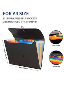 A4 Expanding File Folder, 13-Pocket Accordion File Organizer With Color Labels, Plastic Document Storage Expanding Bag, Suitable For School, Office And Home, Back To School Season - Single Piece - View 5
