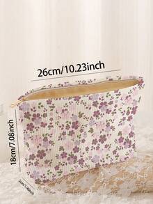 1pc Portable Cosmetic Storage Bag Floral Pattern Double-Sided Printed Travel Zipper Makeup Pouch Multifunctional Toiletry Organizer - Multicolor - View 2