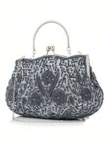 Women's Handbags, Beaded Evening Clutches Designed Specifically For Women, Sequined Wallets, Perfect For Formal Occasions Such As Wedding Receptions - 灰色 - 查看 3
