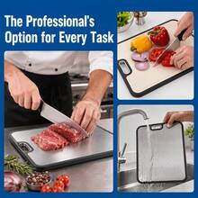 AZDELE Kitchen Titanium Steel Chopping Board, Double-Sided Chopping Board, Made Of Pure Titanium And Wheat Straw PP Material, Easy To Clean, Large Size 15.8*12.5" - Silver - View 2