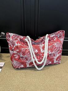 Women's Large Waterproof Beach Tote Bag With Zipper, Sand-Proof Pool Bag, Large Tote Bag (Random Pattern) - Red - View 3