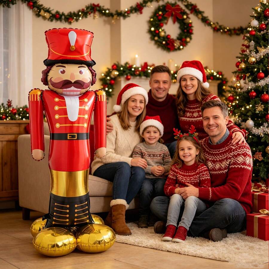 53 Inch Standing Golden Christmas Nutcracker Soldier Foil Balloon, Christmas And New Year Party Decoration - Multicolor - View 1