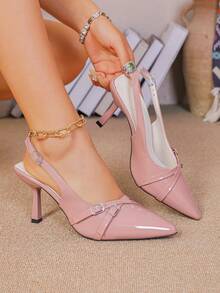 Sandalias de tacón de gatito de punta afilada para mujer - Rosa 3 - Ver 3