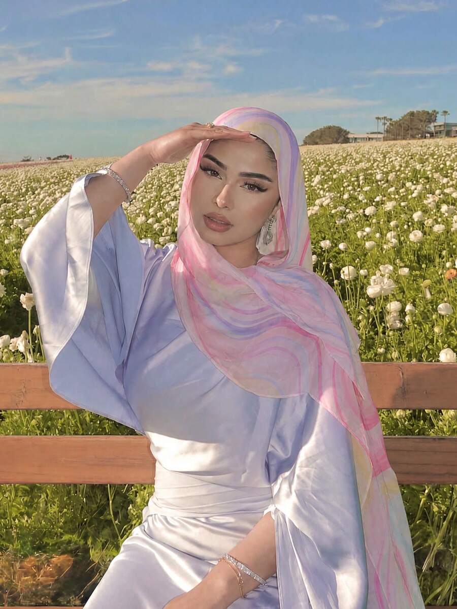1 Stück Damen Boho-Stil einseitig bedruckter Seiden-Chiffon-Schal, leichter Stoff, vielseitiger langer Schal, geeignet für alle Jahreszeiten und den täglichen Gebrauch