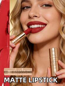 Lipstik Matte USHAS Gold Tube, 7 Warna, Halus & Ringan, Tekstur Krim yang Tidak Membuat Bibir Kering, Warna Alami Tahan Lama - #07 Peach Nude - View 2