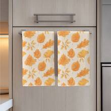 2 pièces Serviettes de cuisine Imprimé feuilles d'automne tombées en microfibre, Style aquarelle 40*60cm Chiffon rectangulaire, Nappe, Serviette de main, Décoration de cuisine, Cadeau de pendaison de crémaillère pour les voisins, Serviettes de cuisine et chiffon, Décoration de la maison - Roux - Voir 7