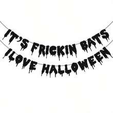 1 Set,Black Glittery,It's Frickin Bats,Halloween,Decoration Set,Party Supplies,Mantle Decor,Yard Decor,Backdrop,Y2K Room Decor,Party - View 1