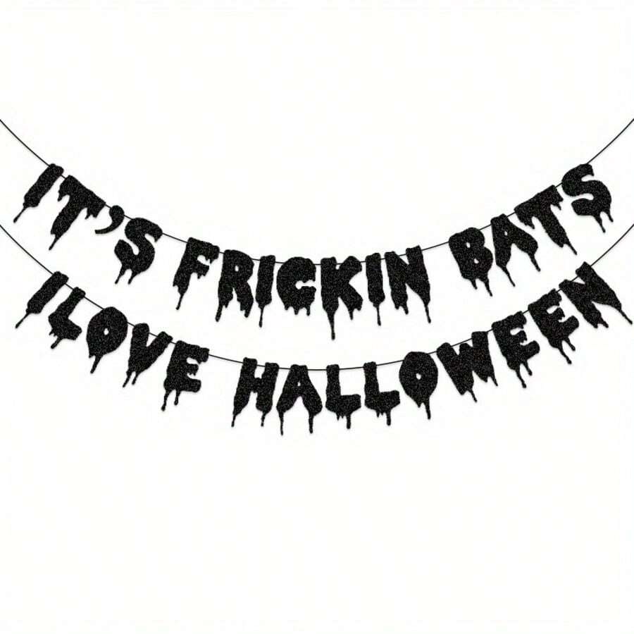 1 Set,Black Glittery,It's Frickin Bats,Halloween,Decoration Set,Party Supplies,Mantle Decor,Yard Decor,Backdrop,Y2K Room Decor,Party - View 1