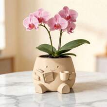 ORIZZONTE Vaso Decorativo Personaggio Lettore con Libro e Tazza – Portapiante Cartoon da Interno, Portavaso per Succulente e Cactus – Decorazione da Scrivania e Regalo Casa/Ufficio – 100% Made in Italy, Spedizione dall'Italia - Colore del legno - Visualizzare 5