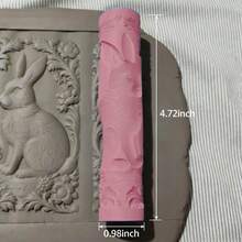 Rodillo de textura de relieve de arcilla con patrón de conejo del bosque PLA, herramienta de rodillo para manualidades de cerámica DIY para arcilla polimérica, cerámica y estampado – diseño de animal del bosque para creaciones inspiradas en la naturaleza perenne - Conejo del bosque rosa - Ver 6