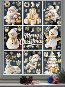 Christmas Window Clings,Snowflake Stickers,Snowman Decals,Stickers For Windows Glass,Winter Window Cling,Christmas Decorations Holiday - A - View 5