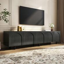 Lowboard TV Stand For Living Room / Modern TV Cabinet With 5 Doors / Arched Door Design / Ample Storage Space / Metal Feet / Suitable For The Living Room - 黑色 - 查看 8