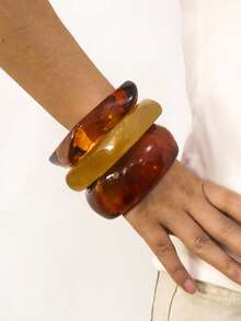 Set 3 Gelang Resin Asimetris Cokelat Minimalis Elegan, Cocok untuk Pakaian yang Dipersonalisasi - Coklat - View 3
