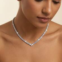 MDFUN Cubic Zirconia Necklace V Shape 18K White Gold Plated 3/4.0mm Round Cubic Zirconia Classic Tennis Necklace For Women - White - View 4