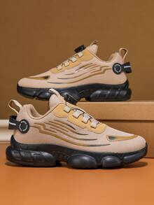 Sepatu Sneakers Chunky Cokelat Pria, Patchwork Mesh dengan Garis-Garis Rapi, Desain Sol Tebal dengan Nuansa Keren, Mudah Dipadukan dengan Berbagai Gaya untuk Pemakaian Sehari-hari. - Coklat - View 5