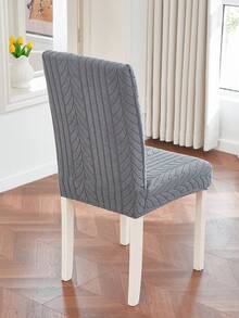 1/2/4/6pcs Jacquard Elastic Dining Chair Covers Set, Dark Color Stretch Full Coverage Washable Soft Fleece Chair Slipcovers, Suitable For Kitchen, Dining Room, Party, Wedding - Grey - View 5