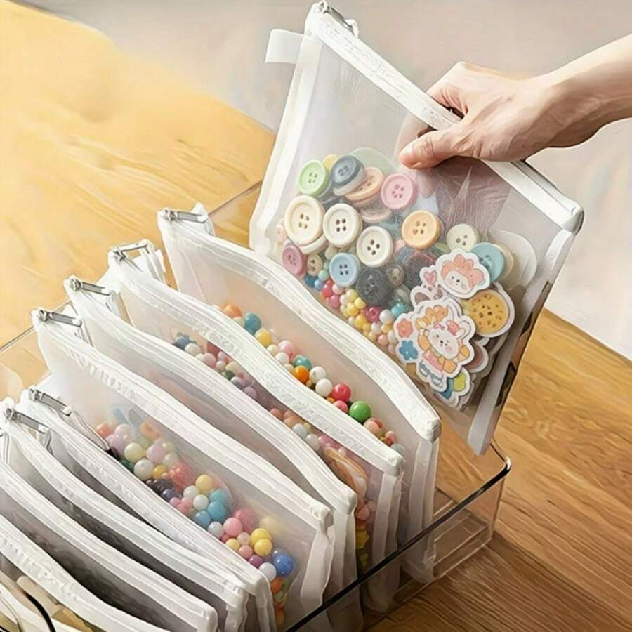 1pc/3pcs Transparent Zipper Mesh Bag 3 Sizes Waterproof Plastic Storage Pouch With Secure Zipper Suitable For Stationery Storage, Travel And Office Supplies And Puzzle Storage Durable Reusable Zipper Bag, Travel Organizer Bag, Sturdy Zipper Storage Sorting Bag Transparent Mesh Zipper Bag Storage Tool Cosmetic Storage Bag Back To School Season Essential Home Storage - White - View 1