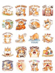 Waterproof Cute Corgi Stickers 50Pcs, Cartoon Welsh Puppy Vacation Funny Text Vinyl Decals For Bottle Notebook Skate DIY Craft, Back To School - Multicolor - View 7