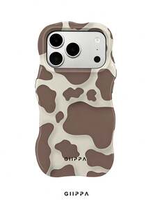 GIIPPA 1件卡其色底棕色奶牛紋波浪手機殼，適用於Phone 17 Pro Max，相容Phone 16 Pro Max、15 Pro Max、14 Pro Max，韓系高端時尚趣味手機殼，相容11/12/13/14/15/16 Pro Max Plus，優雅設計男女皆宜，聖誕節、情人節、復活節、婚禮季與生日送女友的完美禮物 - 彩色 - 查看 1