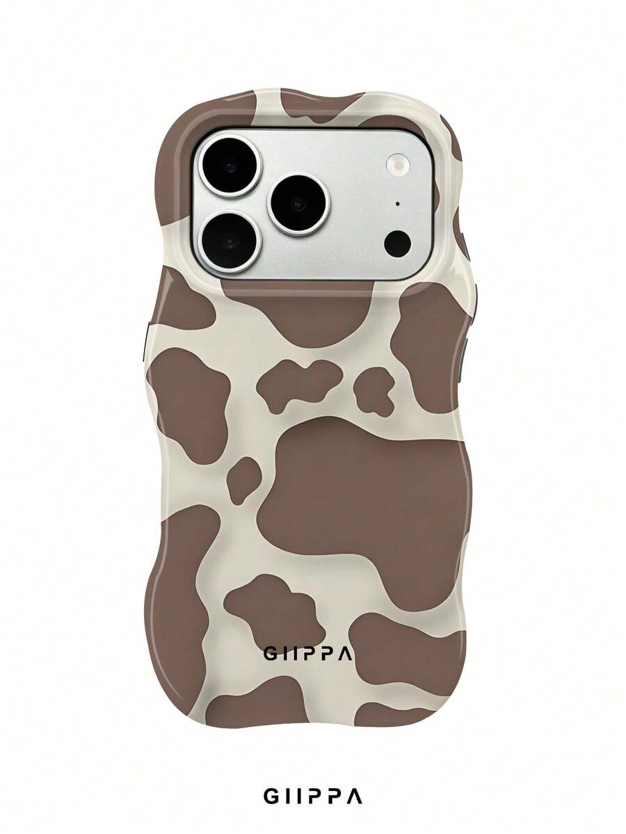 GIIPPA 1件卡其色底棕色奶牛紋波浪手機殼,適用於Phone 17 Pro Max,相容Phone 16 Pro Max、15 Pro Max、14 Pro Max,韓系高端時尚趣味手機殼,相容11/12/13/14/15/16 Pro Max Plus,優雅設計男女皆宜,聖誕節、情人節、復活節、婚禮季與生日送女友的完美禮物 - 彩色 - 查看 1