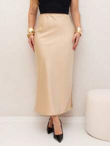 YING ZI Elegant Midi Social Skirt - 米色 - 查看 4