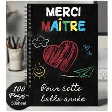 1pc Blackboard Heart-Shaped French Teacher Thank You Gift Spiral Notebook Diary, Perfect For Teacher Retirement Graduation Birthday Thank You Gift, Notebook Without Pen - G - View 2