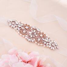 1pc Rhinestone Handmade Bridal Belt - Rose Gold Applique+Organza White Ribbons - View 3