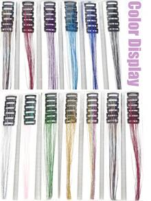 12pcs Glittery Metallic Ribbon Hair Clips Wig Pieces Shiny Hairband Hair Accessories Party Focal Point Delicate Eye-Catching Beautiful Hair Accessory Gift - Multicolor - View 8