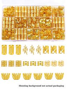 70 piezas de ligas para el cabello vintage bohemias con diseño de círculo hueco, accesorios para el cabello, adecuados para mujeres y niñas, accesorios para el cabello trenzado DIY, joyería, pinzas de garra - Dorado - Ver 1