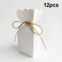 KEXINGYIYI 12/24pcs Unique Petal-Cut Kraft & White Vase Box, Romantic Wedding Favor Box, Party Gift Packaging Box With Twine - White - View 10