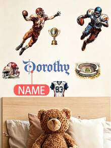 Personalized Custom Name Wall Decal, American Football Player & Stadium Print, Removable Vinyl Sticker For Boys Bedroom Sports Themed Wall Decor - Multicolor - View 4