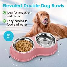 Double Dog Water And Food Bowl, Stainless Steel Bowl With Non-Slip Resin Stand, Pet Feeding Bowl For Small And Medium Cats VUOB - Pink 1 Pc - View 9