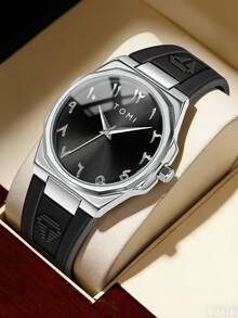 TOMI Paar-Uhr, minimalistische Mode achteckige Quarz-Uhr mit Silikonarmband und gebürstetem Gehäuse, Datumsanzeige, in mehreren Farben erhältlich, Luxusstil, geeignet für den täglichen Arbeitsweg/Studentenoutfit, Geburtstagsgeschenk, Vatertagsgeschenk, Valentinstagsgeschenk - Einheitsgröße - Übersicht 9
