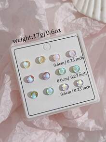 6 Pairs Boxed Gradient Multicolor Fashion Stud Earrings For Women, Suitable For Daily Wear, Casual, Vacation, Travel, Jewelry Gift - Multicolor - View 5