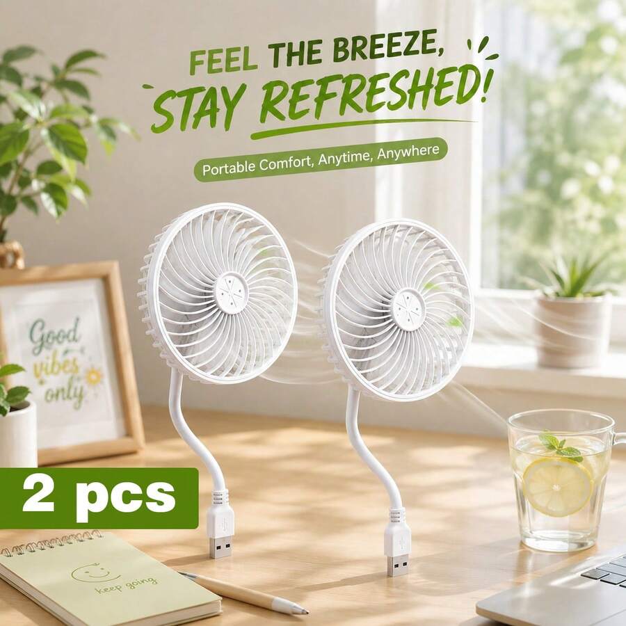 2件裝新款USB迷你便攜靜音手持風扇，可折疊，360°可調角度，適用於辦公室、宿舍、海灘、戶外，快速冷卻，車用風扇，夏季冷卻禮物，伴娘禮物，中性時尚配件，母親節禮物，派對禮物，夏季必需品，旅行便攜風扇，畢業禮物的理想選擇