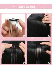 12pcs Glitter Tinsel Hair Extensions Rainbow Colorful - Multicolor - View 8
