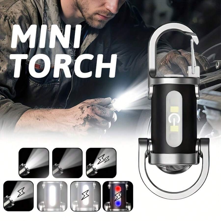 USB Rechargeable Mini Keychain Flashlight, 7 Lighting Modes, Portable Pocket Light, Suitable For Travel, Reading, Night Work - Multicolor - View 1