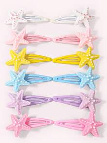 12Pcs Sparkly Starfish BB Hair Clips, Macaron Multicolor Sea Star Barrettes Cute Mermaid Beach Hair Accessories For Girls Daily Party Decor - Multicolor - View 1