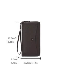 SHABILI 1pc Solid Color PU Large Capacity Zipper Business Wallet Clutch Phone Bag For Men, Commuting, Students, Daily Use - Coffee Brown - View 5