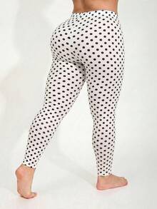 3packs Spring Summer Women Plus Size Black Leggings With Polka Dot Pattern Printed Legging Molded Hip Lifting Yoga Tights Outdoor Sports Vacation Fall - Multicolor - View 6