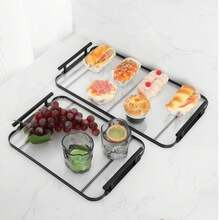1pc, Acrylic Tray With Handles, Double-Ear High-End Home Tea Tray, Serving Tray, Commercial Restaurant Plate, Decorative Tray, Black Edge High Transparency Glacier Design, Suitable For Displaying And Storing Bread, Pastries, Fruits, Snacks, Desserts And Other Foods - Black - View 4