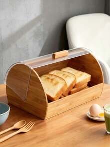 1pc Wooden Bread Storage Box With Transparent Flip Cover, Dust-Proof And Moisture-Locking. Large Capacity Design, Can Store All Kinds Of Bread, Smooth Opening And Closing, Keep Food Clean And Hygienic - Multicolor - View 5