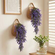 2 PCS Purple Hanging Lavender, UV-Resistant Plastic Flowers. Perfect For Porch, Yard, Flower Pots, Living Room, Balcony & Office. Great For Home, Wedding, Party And Holiday Decor. All-Season, Maintenance-Free For Indoor And Outdoor Use. - Violet Purple - View 8