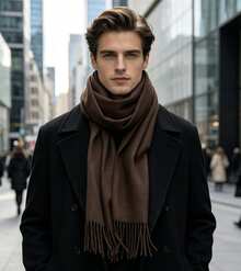 Unisex Thick And Warm Scarves, Solid Color, Fringe Finish, 200-230g, For Winter. - 咖啡棕 - 查看 2