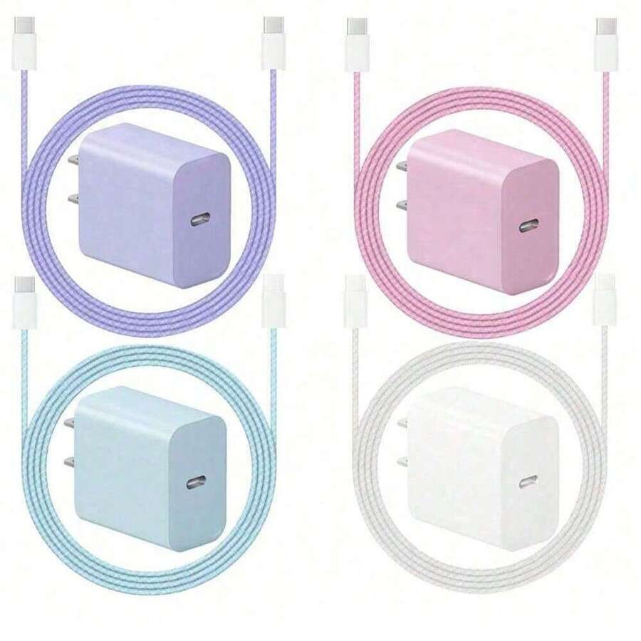 1 套彩色 20W PD 快充适配器套装 - 20W 墙充 + 3.3 英尺/100 厘米快充编织线,兼容 17 Pro Max/17 Pro/17 Air/17/16/15、S25/S24/S23/S22/S21/S20, - 查看 1