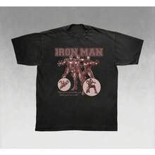Disney Retro  Tony Stark Graphic Tee Men Vintage Marvel Superhero Print T-Shirt Washed Oversized Hip Hop Harajuku Cotton Tops - 1 - 查看 4