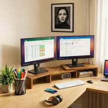Dual Wooden Monitor Stand,Adjustable Length And Angle For Portable Monitor And Desktop PC Monitor - View 7