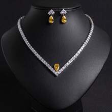 3 pièces/1set Ensemble de bijoux mode pour femmes, bijoux pour femmes, accessoires de bijoux, collier pour femmes, incrusté de zircone, forme de goutte, boucles d'oreilles, collier, ensemble de bijoux combinés, ensemble de collier, convient pour les femmes/mariées, vacances/fêtes, mariage/banquet, cadeau - Ensemble de bijoux - Voir 3